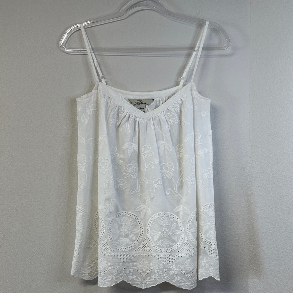 Bob Timberlake Elegant White Embroidered Floral Cotton Camisole Size M